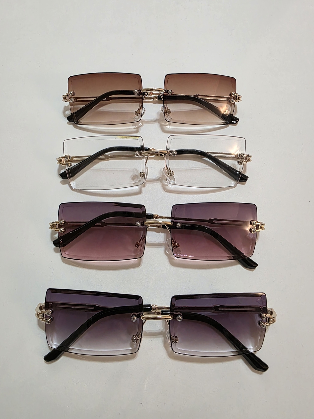 Rimless Square Gradient Women's Sunglasses - Brown, Clear, Purple